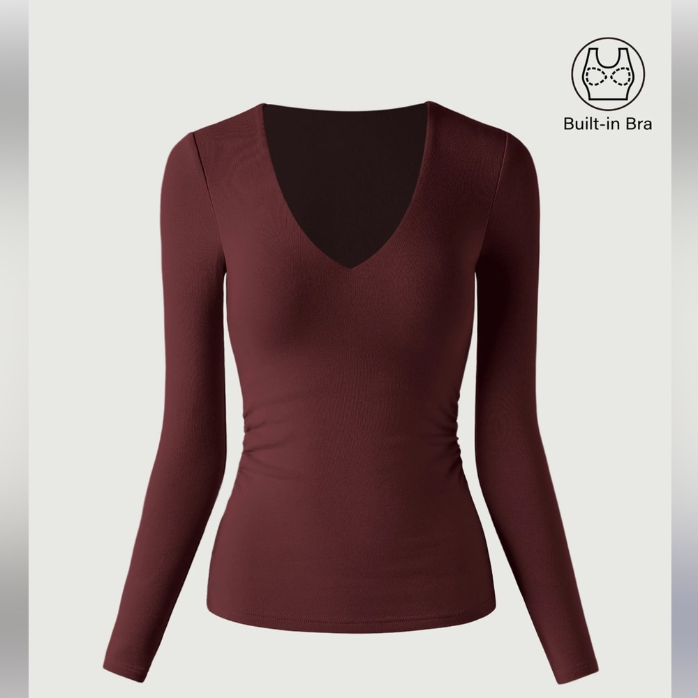 OGL Deep Red  ProWarm V-Neck Ruched Sides Brami Top